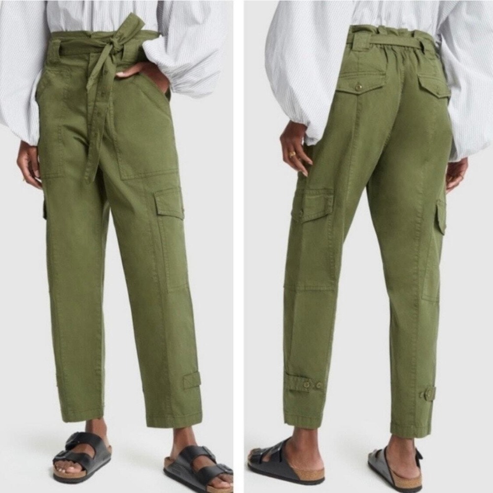 Alex Mill Cargo Pants Women 2 Green Belted High Rise Tapered Ankle Utility